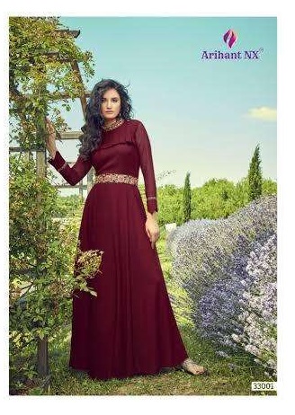 Arihant Nx Saanvi Designer Silk Embroidered Party Wear Readymade Gown Style  Kurtis Collection