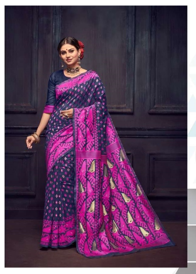 Pastel colours silver zari weaved rich and elegant banarasi silk kota –  www.vannamayil.com