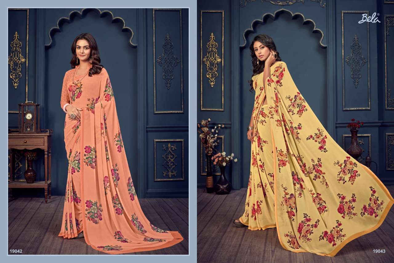 Bela empress printed saree catalog buy at wholesale rate from surat supplier