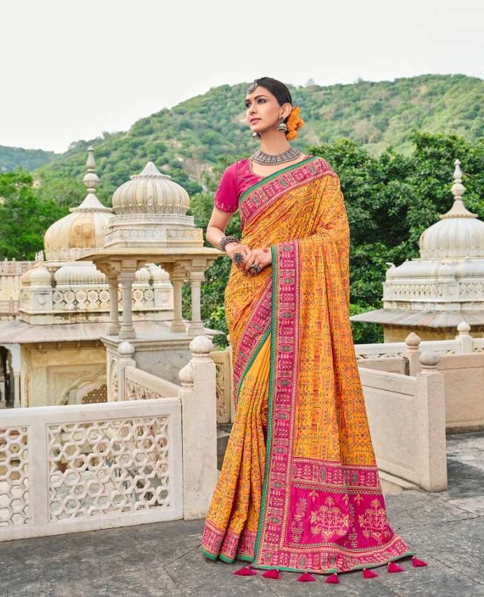 Rouge Pink Designer Embroidered Silk Saree – Zari Banaras