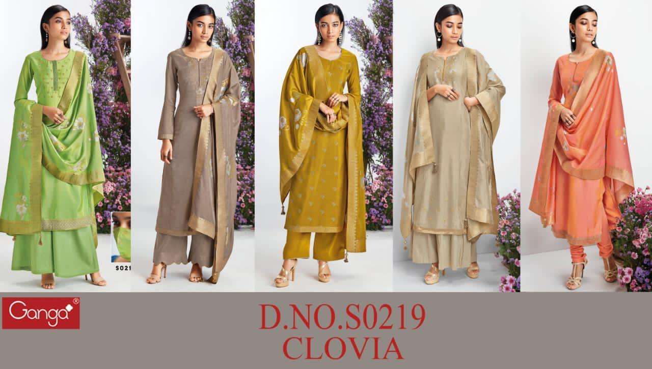 CLOVIA-219 BY GANGA FASHIONS S0219-A TO S0219-E SERIES SILK SEMI STICHED  SALWAR SUITS WHOLESALE 5 PCS