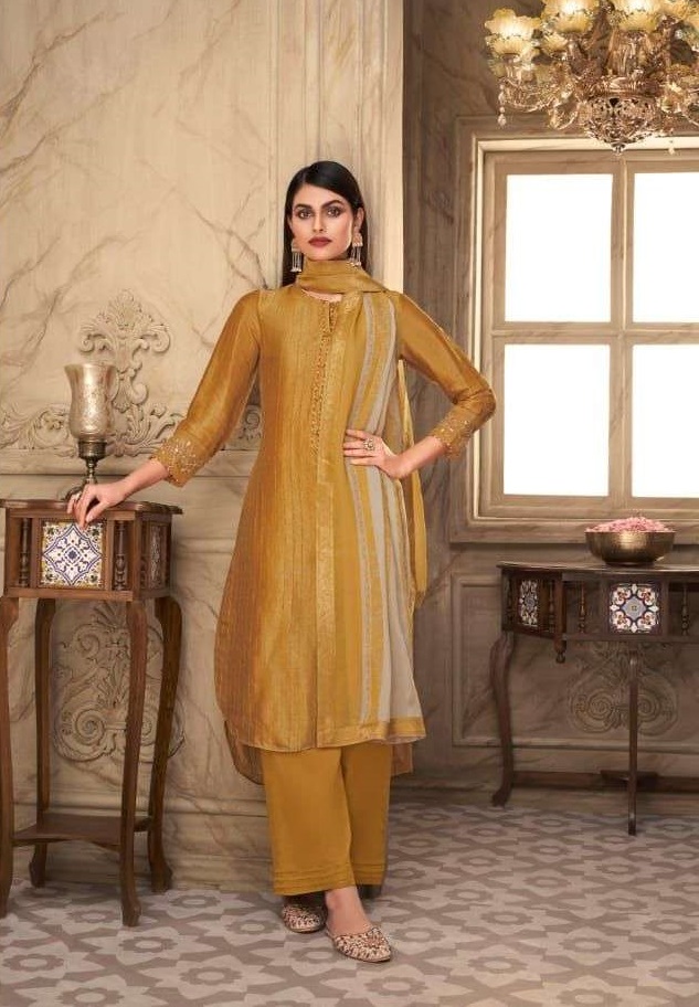 Golden color full stitched punjabi patiala suit