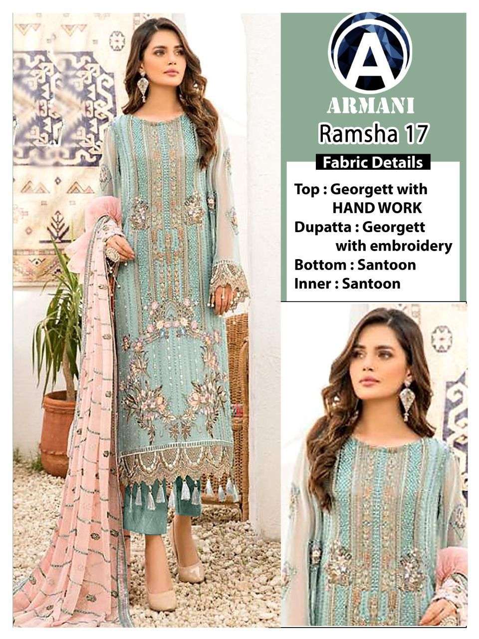 Ramsha R Designer Georgette With Embroidery Work Pakistani Suit Pista Color  DN 552 B