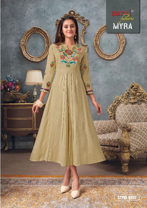 Aarvi Myra 6 Ethnic Wear Designer Long Anarkali Kurti Collection Catalog