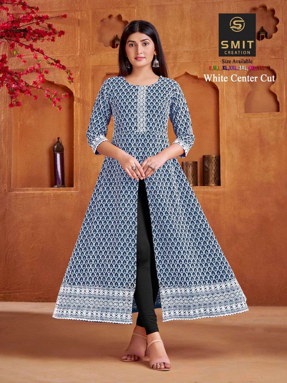 Moon Digital Printed Poly Rayon Middle Cut Fancy Long Kurtis Collection  Catalog