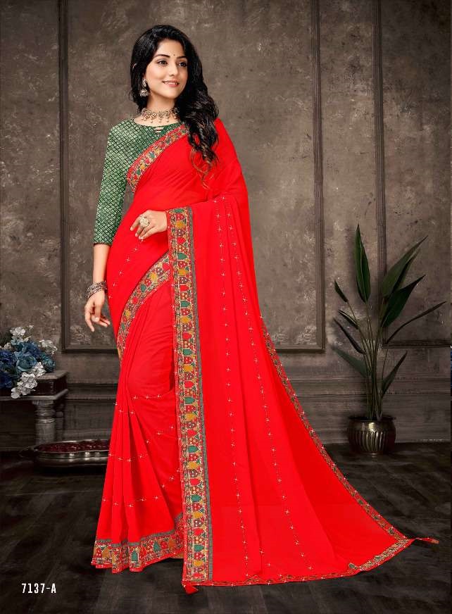 SUKHMANI GAMBHIR BY FASHID WHOLESALE VE INDIAN TRADITIONAL WEAR COLLECTION  BEAUTIFUL STYLISH FANCY COLORFUL PARTY WEAR & OCCASIONAL WEAR GEORGETTE  SILK SAREES AT WHOLESALE PRICE