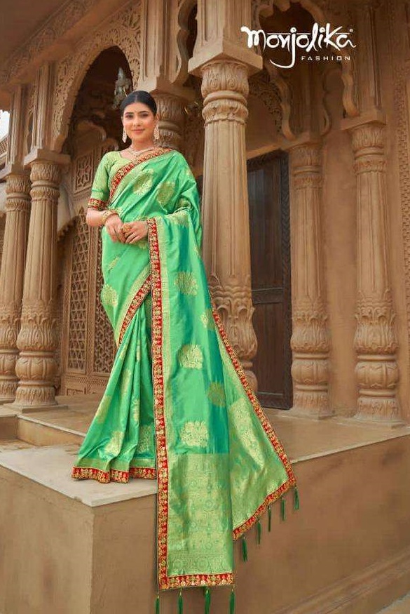 Women's Monjolika Fashion Pastel Green color Satin digital print Saree –  Trendia