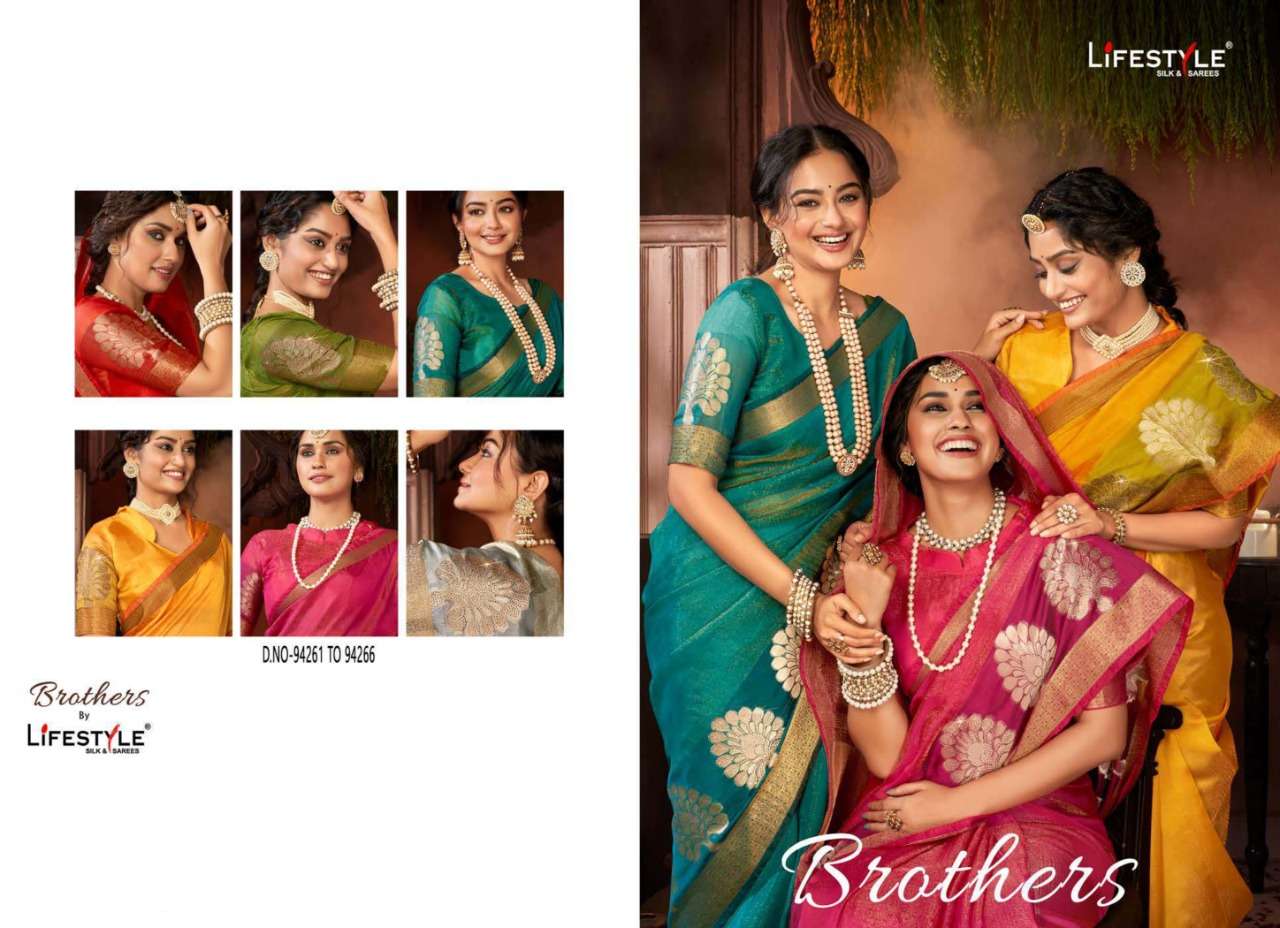 BROTHERS BY LIFESTYLE SILK UNSTICHED SAREES WHOLESALE 6 PCS