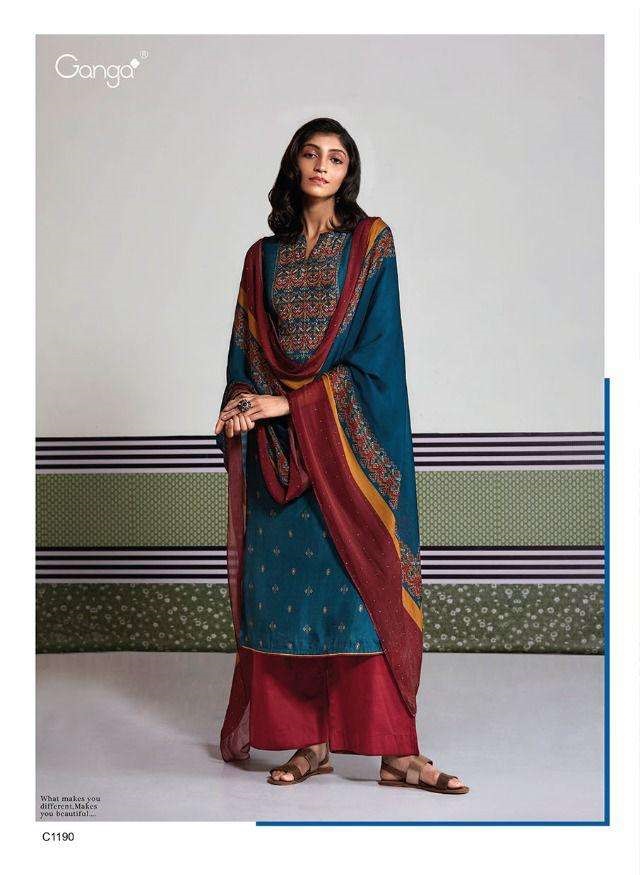 Ganga Fashion Greetha S0320 Presents Pure Bemberg Silk Printed With  Embroidery Salwar Suit S0320-D