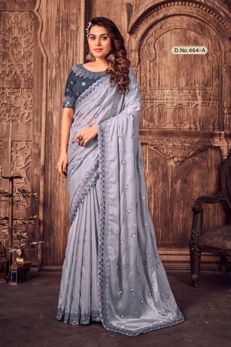 Elegant Blue Chinon Saree with Embroidery for Weddings & Parties | Party  wear indian dresses, Cyan colour, Chinon