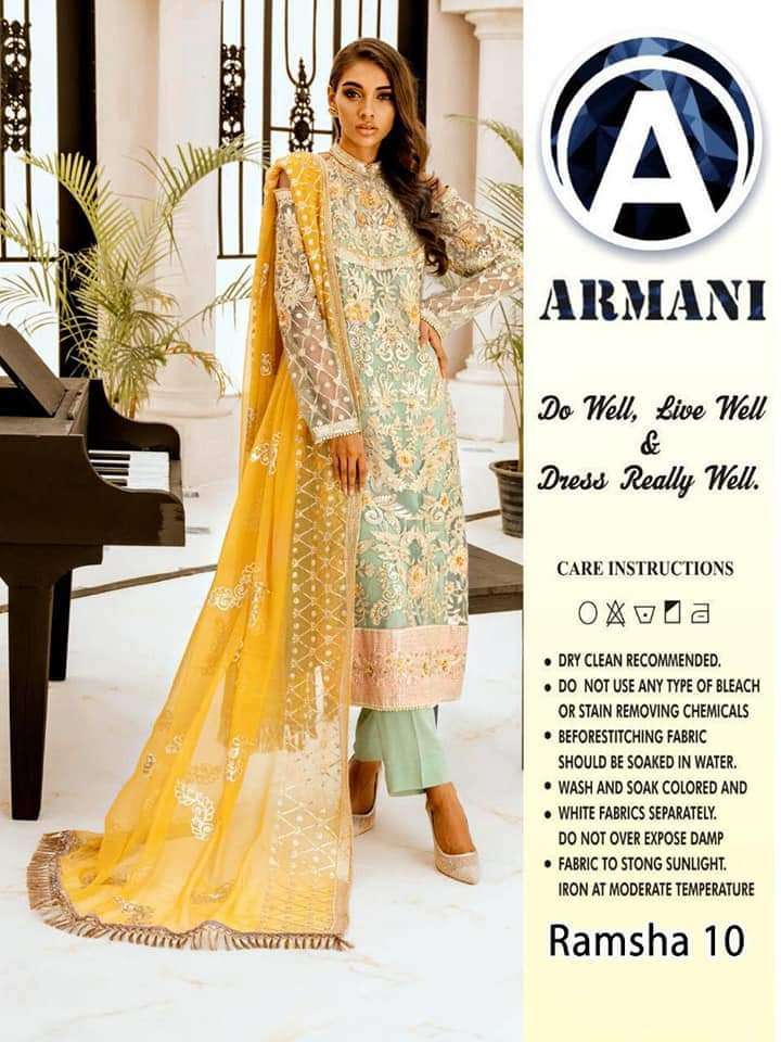 RAMSHA 10 HIT DESIGN BY ARMANI NET PAKISTANI SEMI STICHED SALWAR