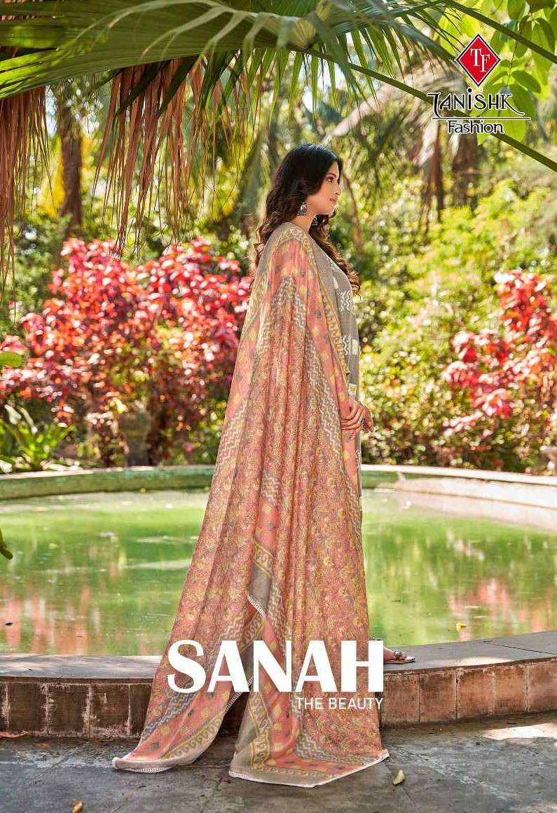 SANAH THE BEAUTY BY TANISHK FASHION COTTON UNSTICHED SALWAR SUITS WHOLESALE  8 PCS