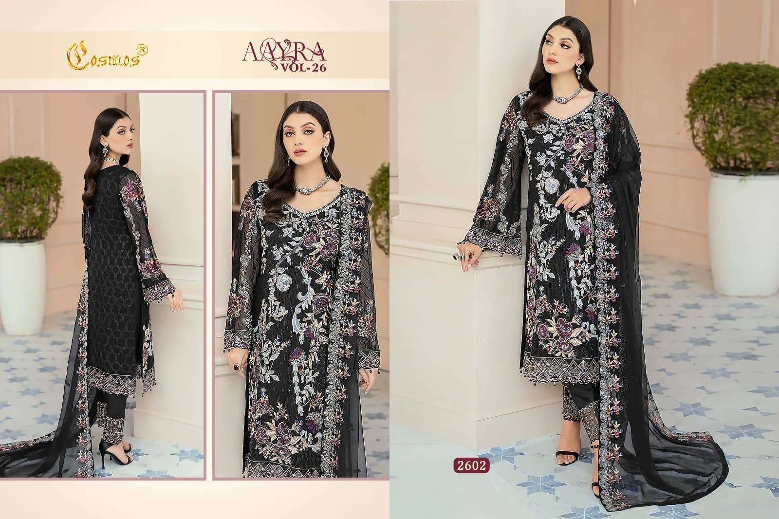 SALWAR　GEORGETTE　COSMOS　PAKISTANI　UNSTICHED　SUITS　26　EXCLUSIVE　AAYRA　COLORS　WHOLESALE　VOL　BY　PCS