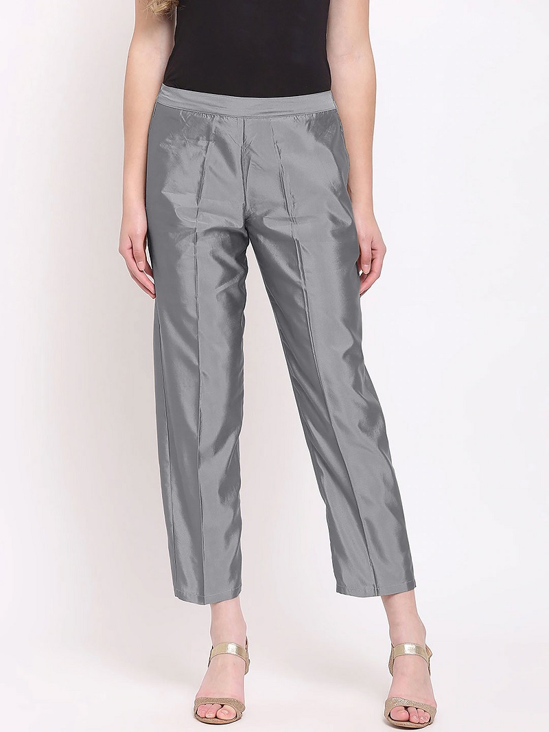 Wholesale Soild Grey Dupion Silk Women Pant – Tradyl
