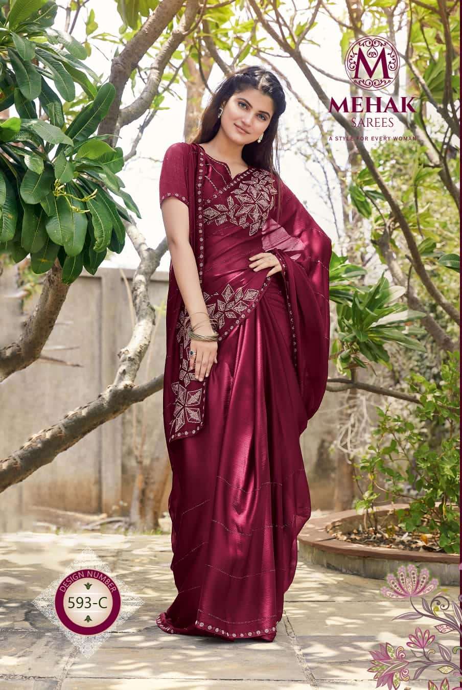 MEHAK SAREE 470 DESIGN COLORS SATIN SILK SAREE WITH BELT PATTERN