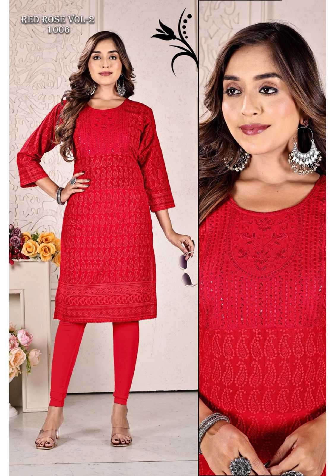 THE LIBAS COLLECTION COTTON RED DESIGNER KURTI ONLINE IN