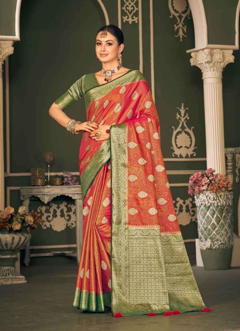 Royal Dark Green Kanjeevaram Saree With Golden Pink Pallu – Ishita  Collection