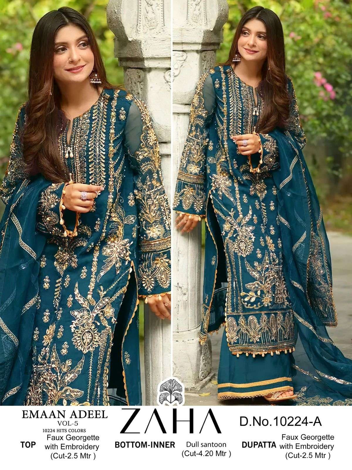 EMAAN ADEEL VOL-5 BY ZAHA GEORGETTE PAKISTANI SEMI STICHED SALWAR