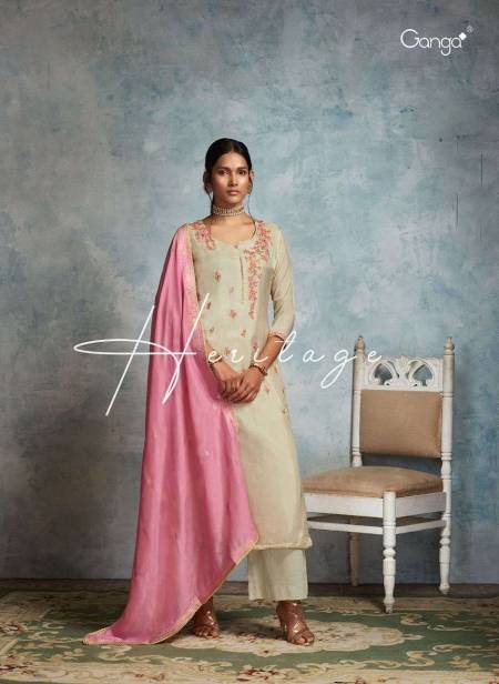 Ganga Fashions Lavender Premium Cotton Printed Salwar Suit With Delicate  Bead Work Detailing