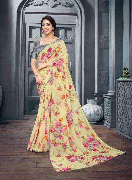 Vishal Prints Peach Criva Crepe Saree With Zari Border