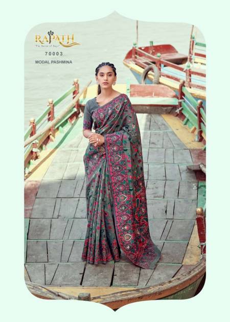 Dark Grey Modal Silk Kani Saree with Floral Design | Angad Creations