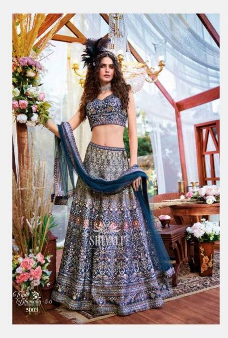 TRIPLE DHAMAKA VOL-5 BY SHIVALI FANCY FULL STICHED LEHENGAS WHOLESALE 3 PCS