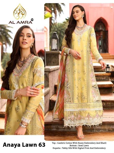 Anaya Lawn 63 Hit Design By Al Amra Cotton Pakistani Semi Stiched Salwar Suits Wholesale 1 Pcs 3421