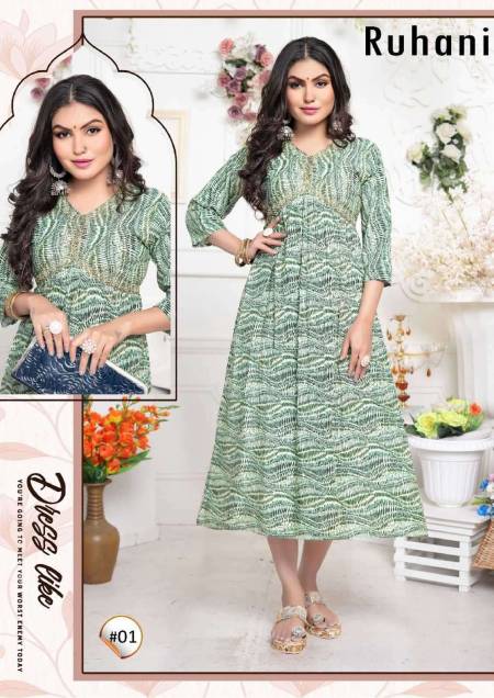 RUHANI VOL 2 BY TRENDY RAYON FULL STICHED KURTIS WHOLESALE 10 PCS