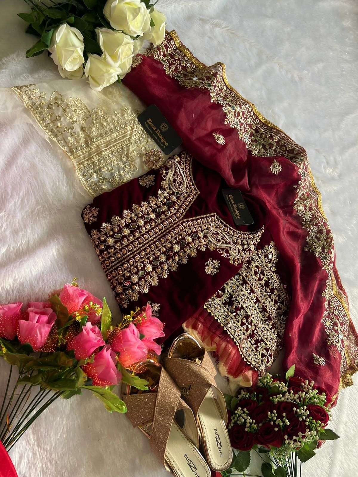 VELVET MAROON BY ZIAAZ DESIGNS VELVET UNSTICHED SALWAR SUITS WHOLESALE ...