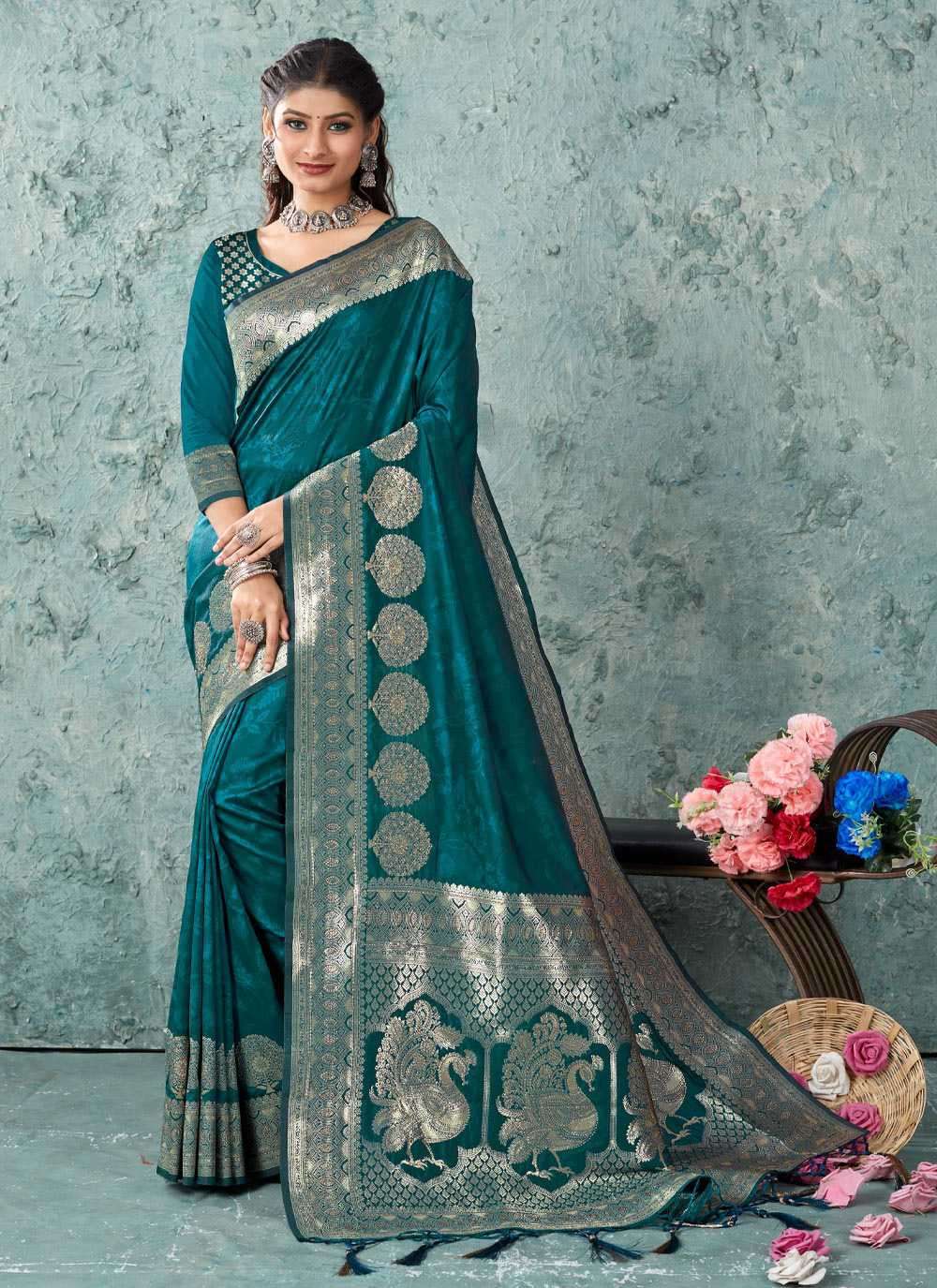 VAR VADHU BY SANGAM SAREE SILK UNSTICHED SAREES WHOLESALE 6 PCS